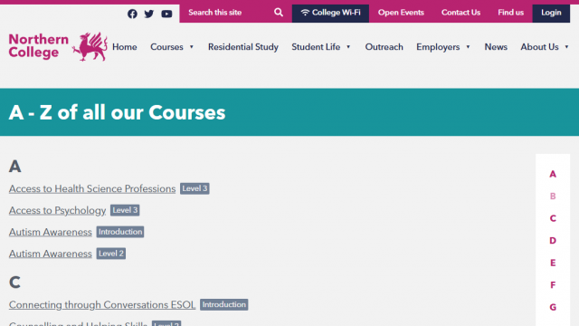 Northern College Course List